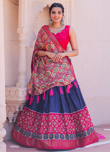 Dola Silk Print With Foil Work Navy Blue Lehenga Choli